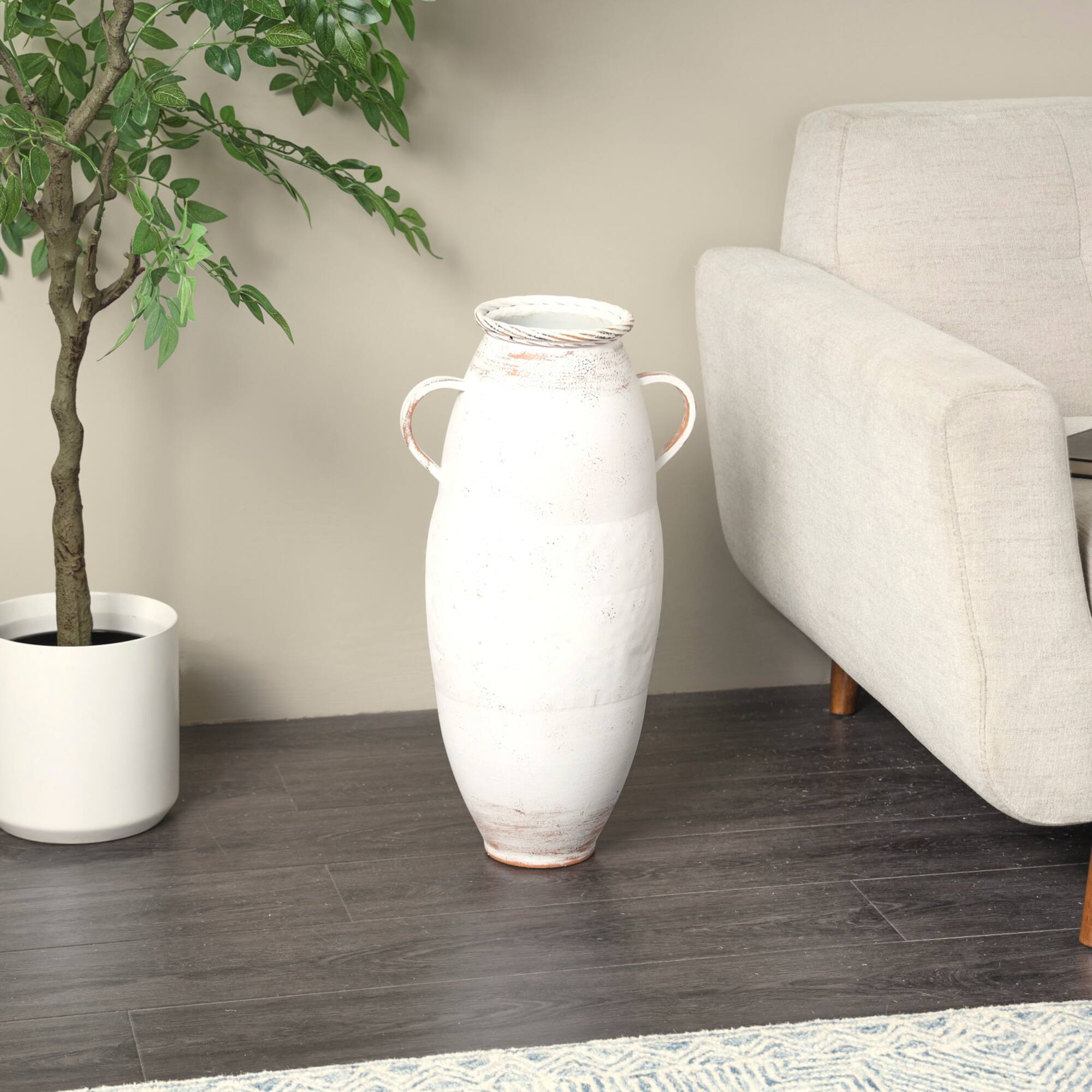 23.5" Distressed White Metal Vase